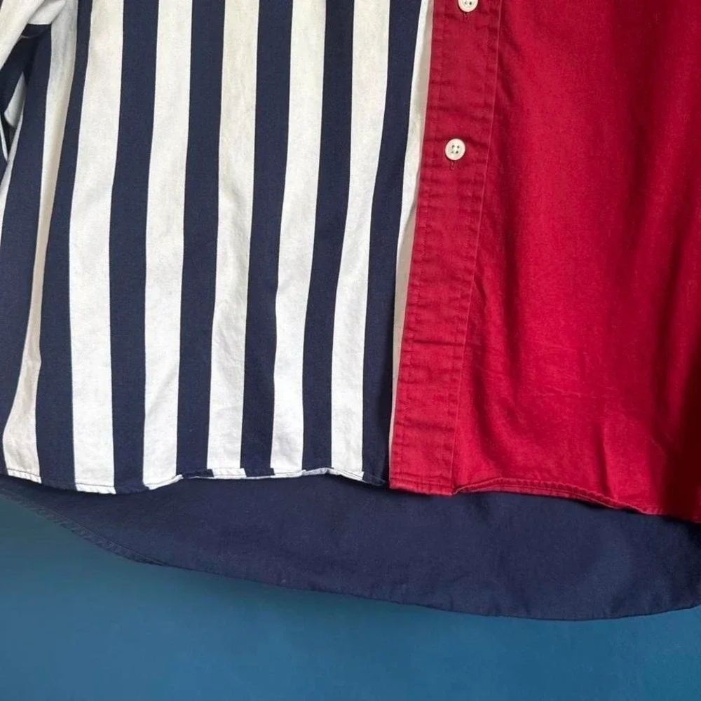 Vintage 90s Colorblock Shirt Men's Size Medium Stars And Stripes Navy Red Retro - Picture 4 of 8